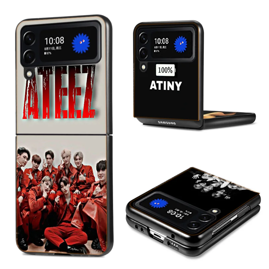 K-KPOP A-ATEEZ Coque Case For Samsung Galaxy Z Flip 6 5G Flip4 Flip5 Zflip3 Black Hard PC Phone Shell Protective Cover