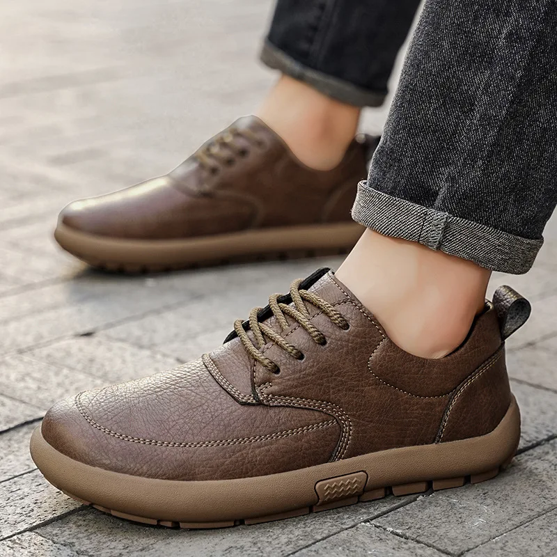 

Men's Shoes with Soft Leather Wide Toe Leather Shoes Men's Retro Lace Up Casual Shoes Breathable Lightweight Loafers
