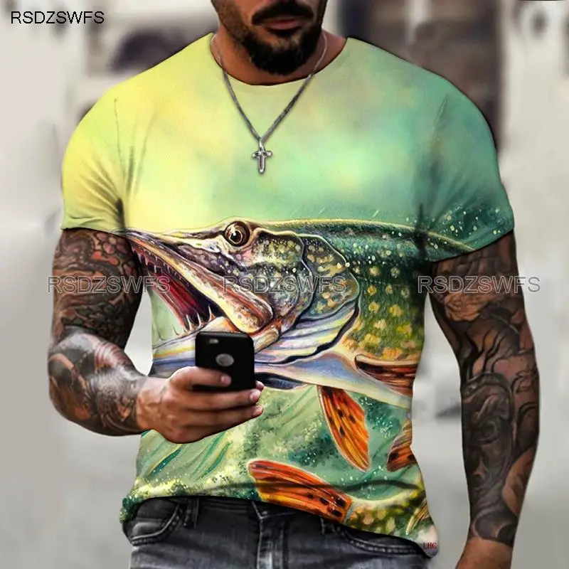 

Summer Funny Fish Fisherman 3D Print T-Shirts Streetwear Men Casual Fashion Harajuku Oversized O-Neck T Shirt Tees Tops Clothing
