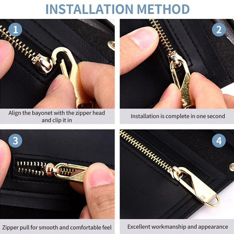 5pcs Universal Replacement Zipper Slider Metal Alloy Removal Zipper Puller Luggage Bag Zip Head DIY Craft Sewing Tool Repair Kit