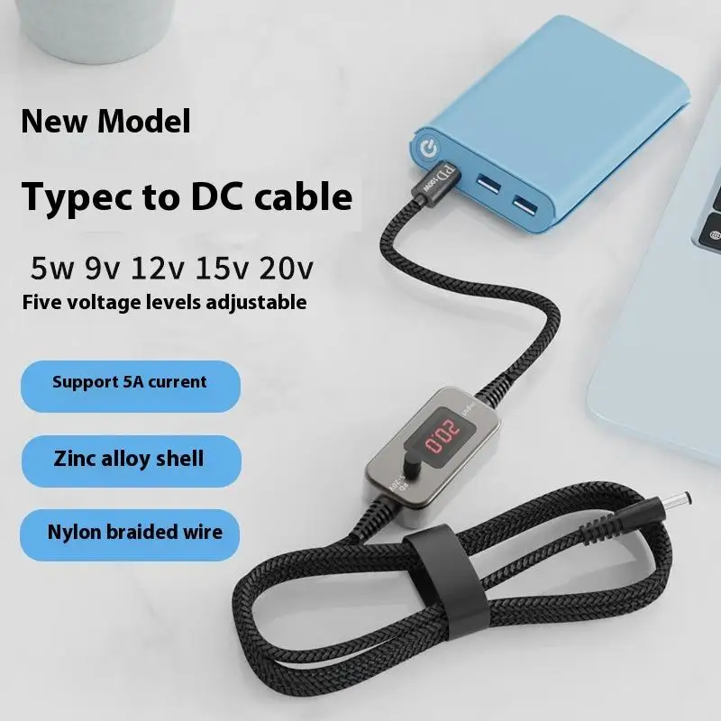 100 واط USB C إلى تيار مستمر كابل تعزيز الطاقة نوع C إلى تيار مستمر يمكن تعديلها 5 فولت-20 فولت تصعيد وحدة كابل شحن سريع محول محول