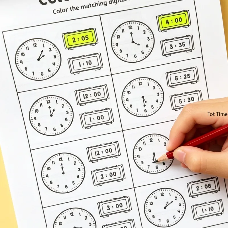 Time Cognitive Early Education Learning Material 32 Pages Using Patterns To Complete Corresponding Fill in The Blanks and Lines