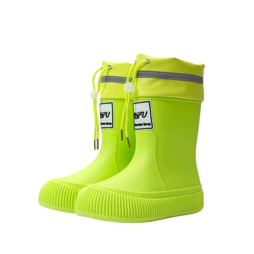 

Fashion Letter Rain Boots Women Waterproof Anti Slip Cartoon Rainshoes Mid-leg Boots Thick Sole Calf Galoshes Rainy Season