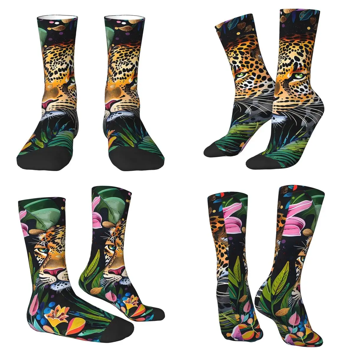 

Leopard In Floral Jungle Tropical Socks Harajuku High Quality Stockings All Season Long Socks for Unisex Valentine's Day Gifts