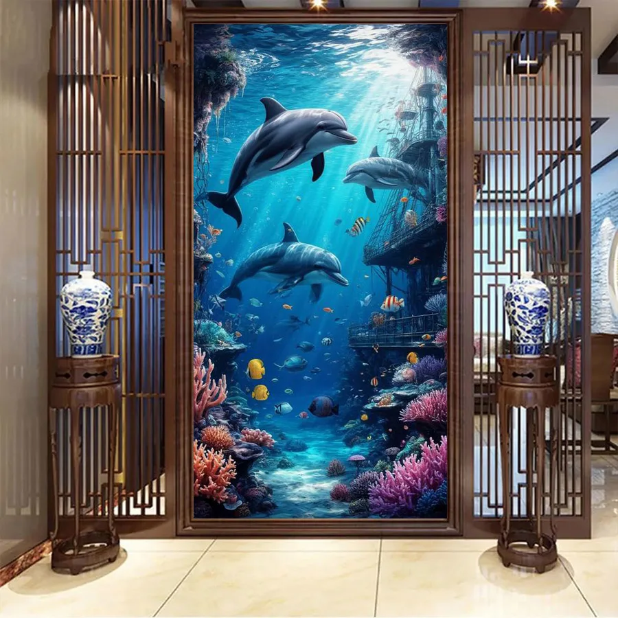 

Dolphin Large Size Diy Diamond Arts Painting Kits New Collection Sea Animal Full Drill Mosaic Embroidery Picture Wall Decor