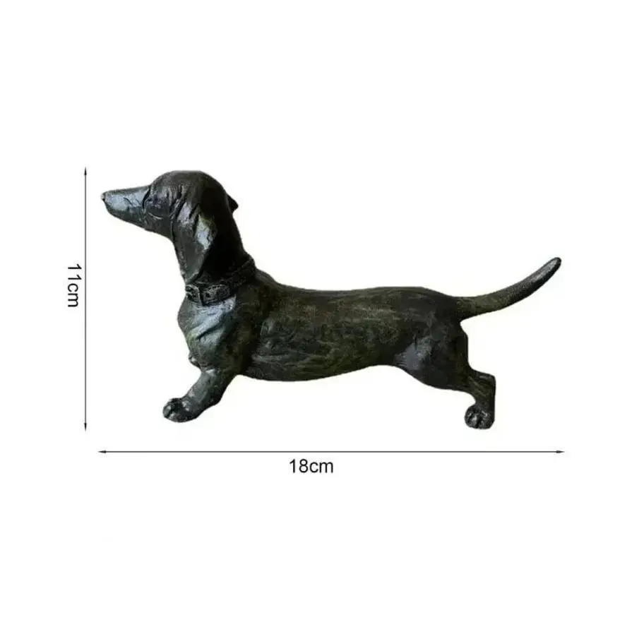 Figura Dachshund de resina negra artesanal para jardín y decoración