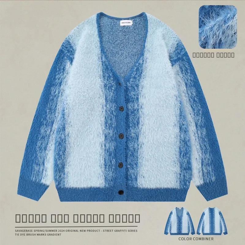 

Модный вязаный кардиган унисекс с V-образным вырезом из окрашенной норки, осенне-зимний, в стиле кэжуал/уличный стиль