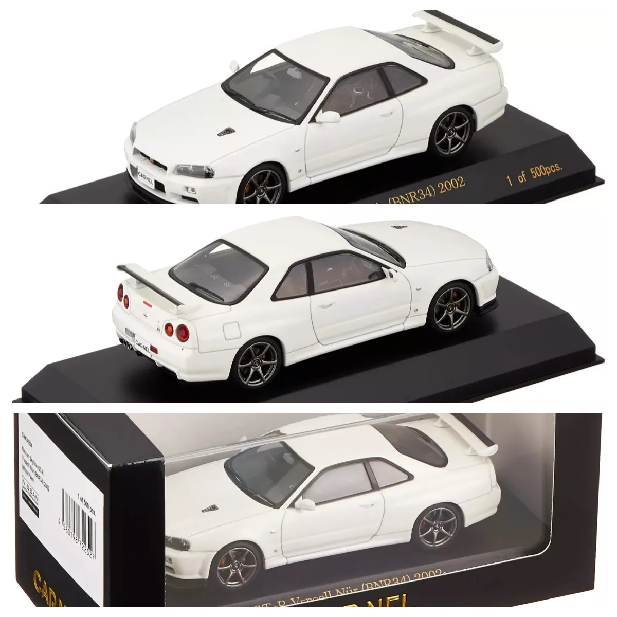 CARNEL 1/43 Skyline GT-R VSPECII NUR (BNR34) 2002 White Pearl Diecast Car Model Gift Model Car Collection Limited Edition Hobby