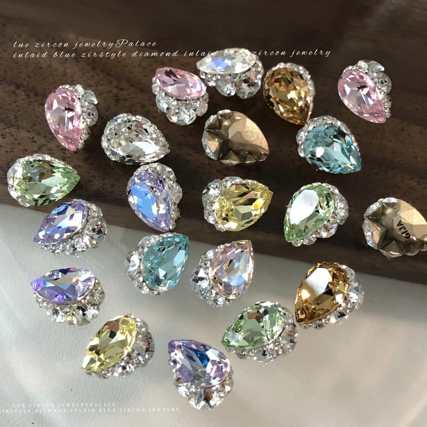 1Pcs K9 Crystal Nail Cluster Charms, Sparkling Baseless Teardrop Light Pink Blue Champagne Purple Pre-made Rhinestone Balls