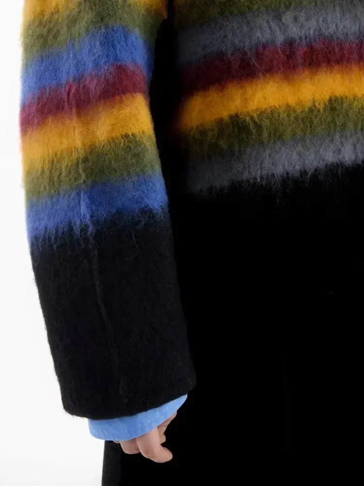 

Pullovers Women Panelled Design Niche Fashion Autumn Winter Girls Tops O-neck Knitted Ins Baggy Cool Black Streetwear New Fit