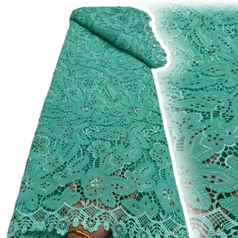 

Желтое нигерийское кружево из молочного шелка с пайетками, высококачественная африканская водорастворимая кружевная ткань 2026 года, идеально подходит для вечерних платьев 2363