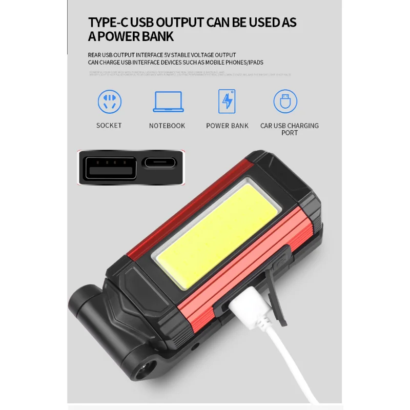 COB كشاف ضوء إصلاح السيارات LED ضوء العمل USB شحن مع بنك الطاقة المغناطيسي القابل للطي مصباح قوي متعدد الوظائف (1 حزمة)