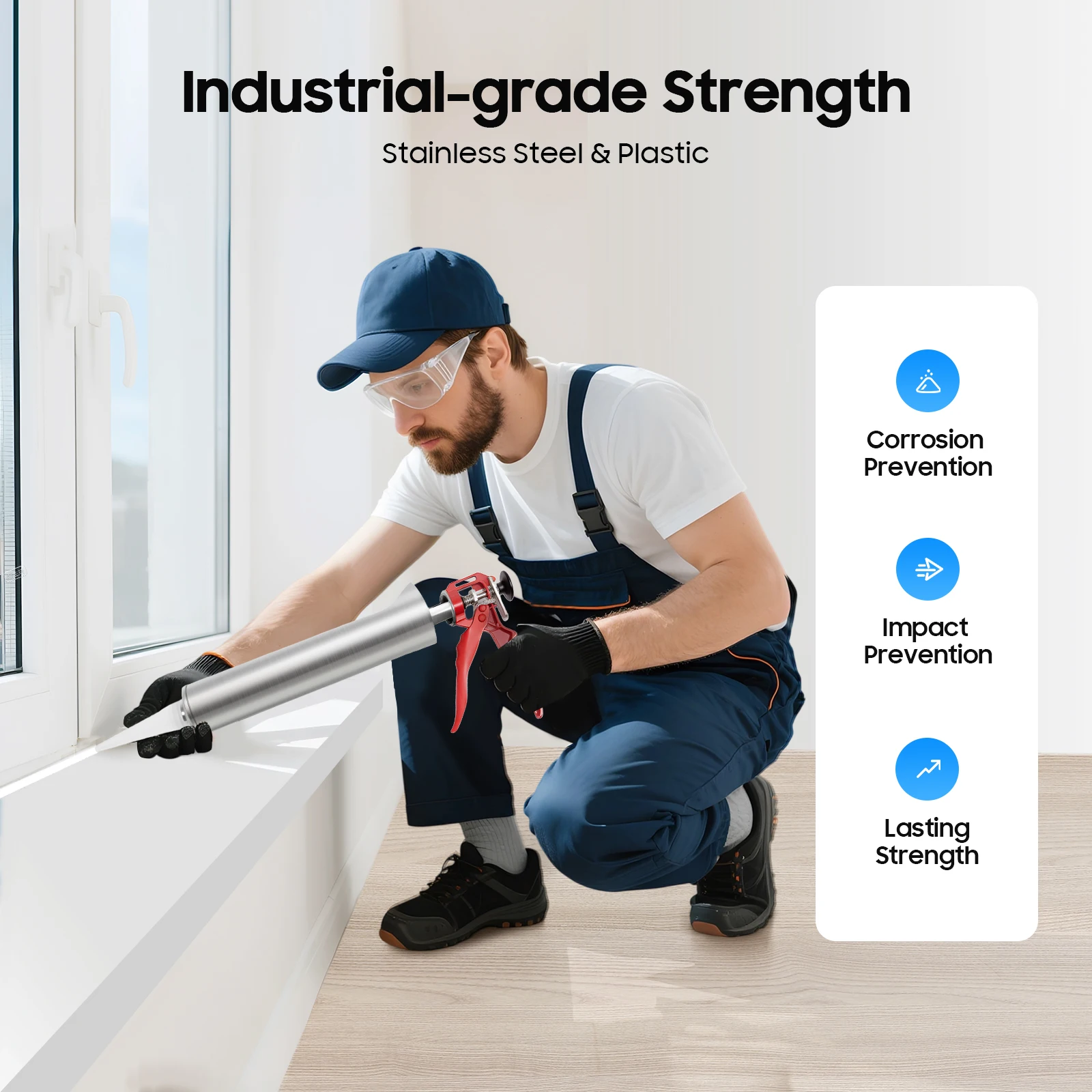 Cement Wall Sewing Gun Stainless Steel Grouting Tool 3 Interchangeable Nozzles for Effortless Tile Floor Wall Caulking Filler