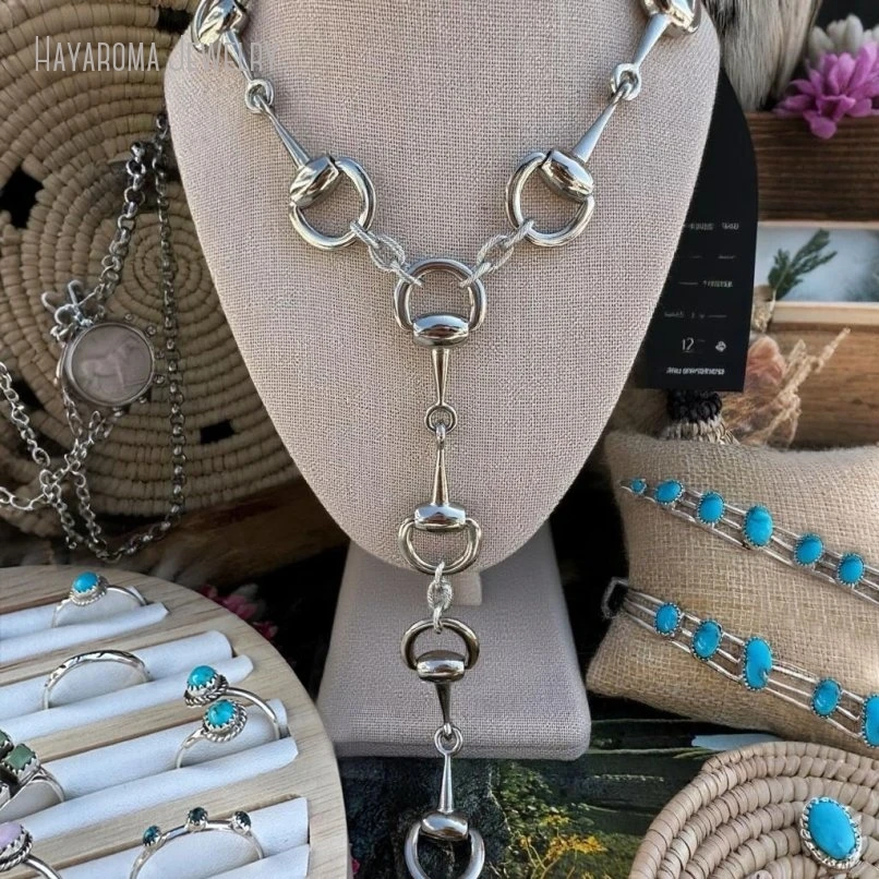 10Pcs Snaffle Bit Lariat Horsebit Necklace Stainless Steel Textured Cable Chain Jewelry
