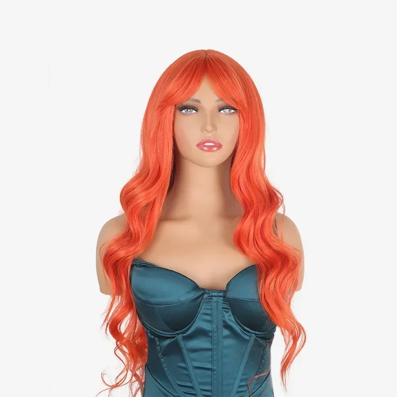 HOVOX Female Synthetic Wig Orange Long Wavy Curly Hair Cosplay Party Shooting Modeling Daily Heat-resistant Wig