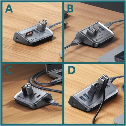 Imagen 2 del producto Yottamaster-Hub de enchufe de 7 ranuras, extensor de enchufe múltiple, adaptador de base para PC, portátil, divisor multipuerto, estación de acoplamiento USB A tipo C