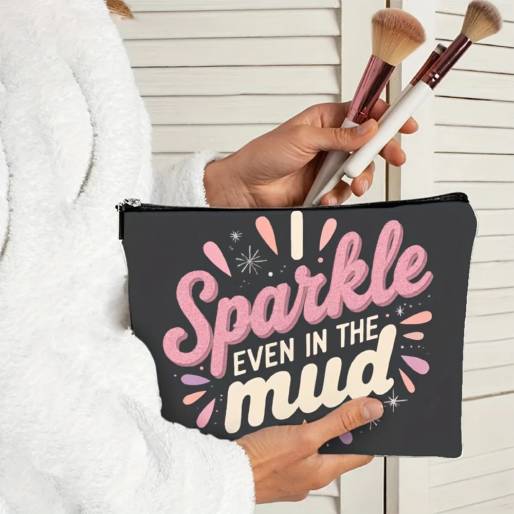 Inspirujące cytaty i kosmetyczka z nadrukiem złotej gwiazdy - wielofunkcyjna saszetka na zamek błyskawiczny, etui na biżuterię, idealna kosmetyczka podróżna.