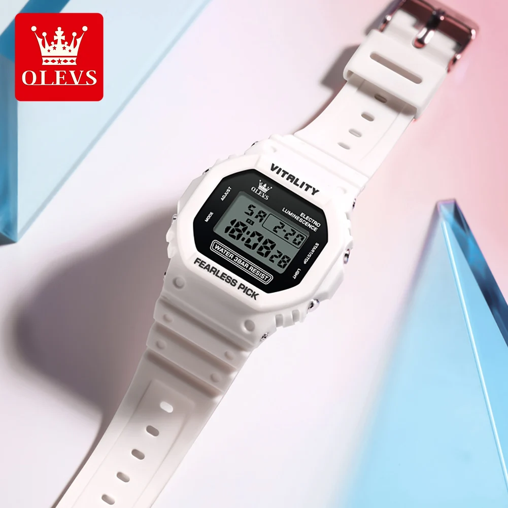 OLEVS 1122 Sports Electronic Movement Watch For Women Sports Style HD Luminous Function Resin Strap Lightweight Design Watch