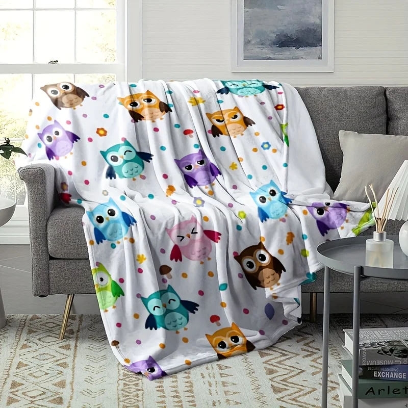 1pc Colorful Cartoon Owl Theme Flannel Blanket, Suitable for Sofa, Bed, Office Nap Blanket, Outdoor Camping and Travel Throw, Ex