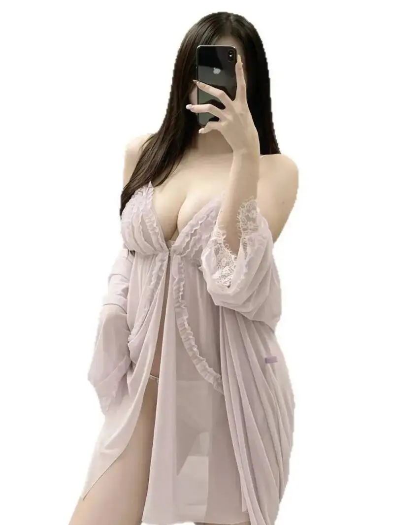 Übergröße Sexy Pure Desire Nachthemd Heim-Sexy-Pyjama Transparentes Netz-Camisole Spitzenbesetztes Netzkleid Charmantes 2Y07