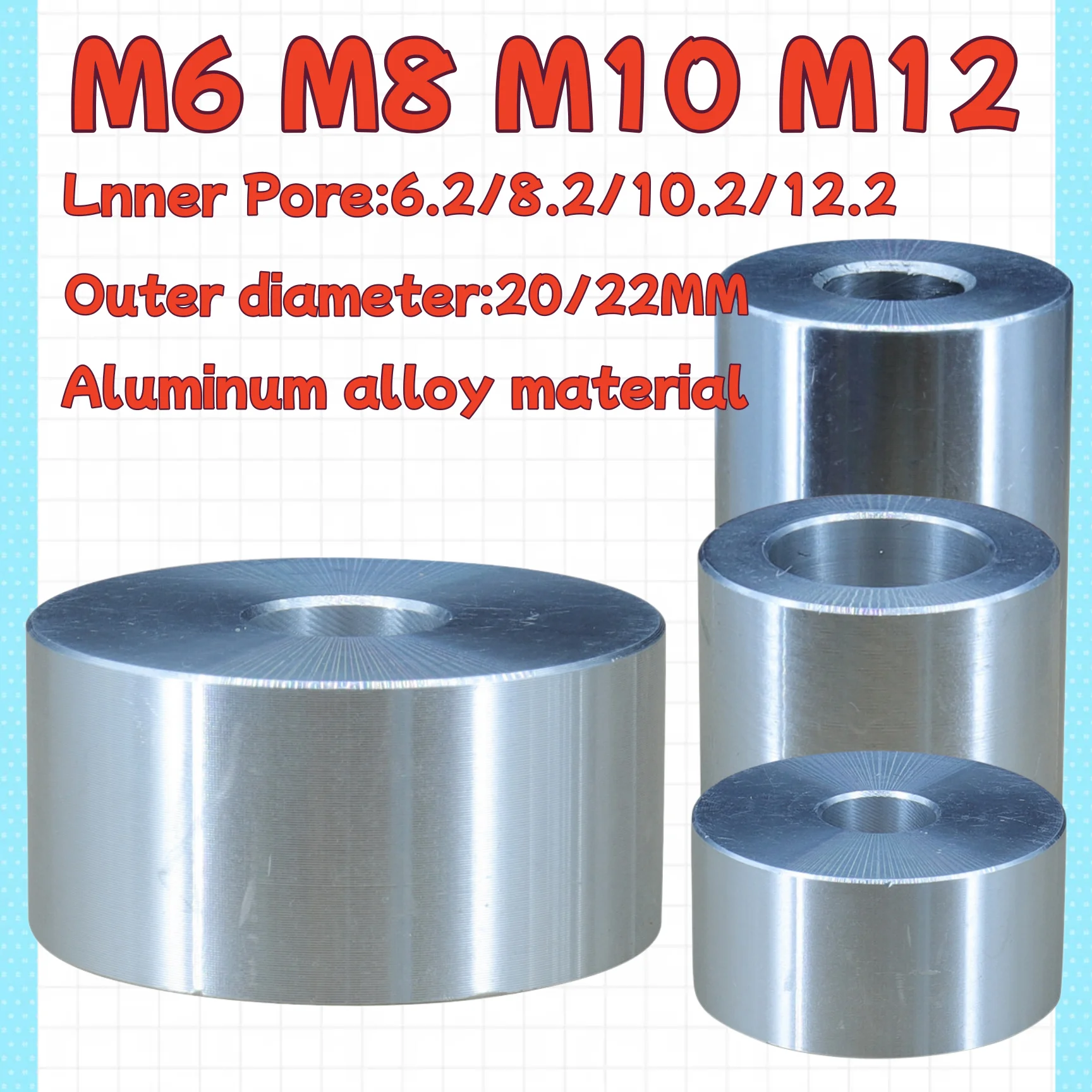 Metal Shaft Sleeve Bushing Gasket Diameter 20/22mm Flat Washer M6-M12 round Hollow Standoff Spacer No Thread for Shaft Assembly