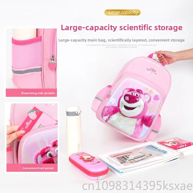 Disney Lotso Backpack and Children Single Shoulder Bag for Kids Girls School Waterproof Lightweight Durable Ergonomic Support