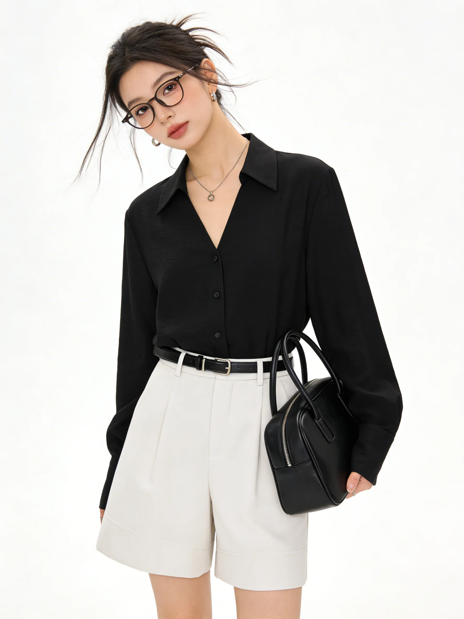 High Waist Suit Short Pants Women's Loose Wide Leg Pants Casual Trousers Skin-friendly Summer Commuting Pants with Belt