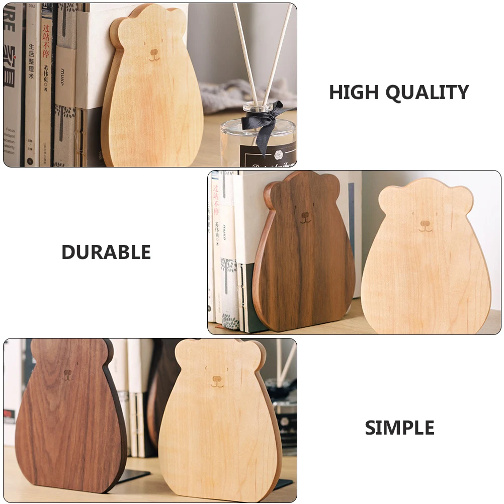 

1pc Bookends Solid Wood Simple Design Desktop Decoration Natural Finish Smooth Touch 2 Colors Available Adorable
