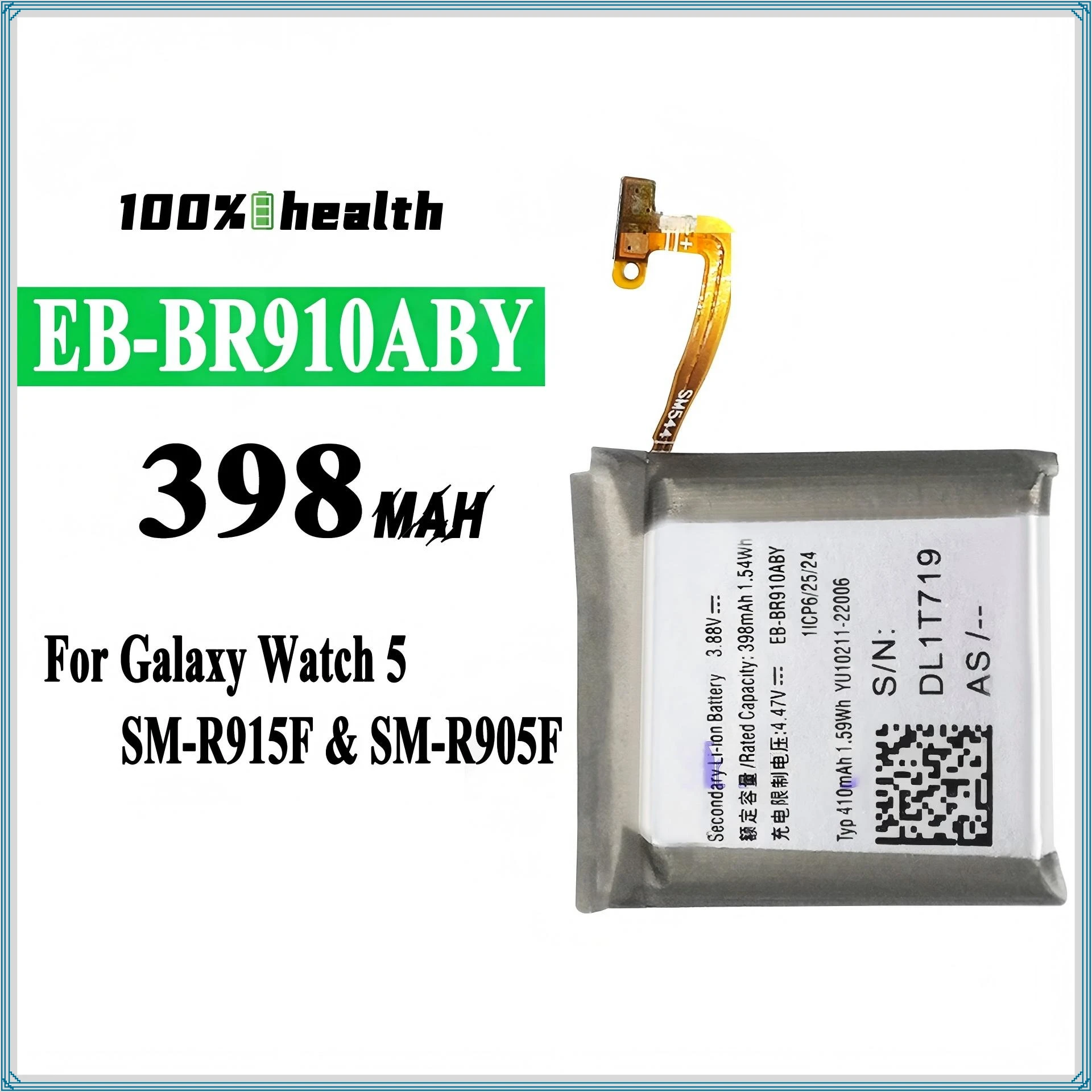 

EB-BR910ABY 398mAh Battery for Samsung Watch 5 44mm/R915 SM-R915F/SM-R905F Rechargeable Battery