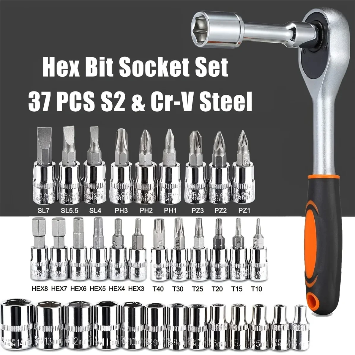 Drive Socket Set 1/4 inch Ratchet Wrench Set with Sockets Metric Hex Bit Socket Set Mechanic Tool Kits for Auto Repair Hous