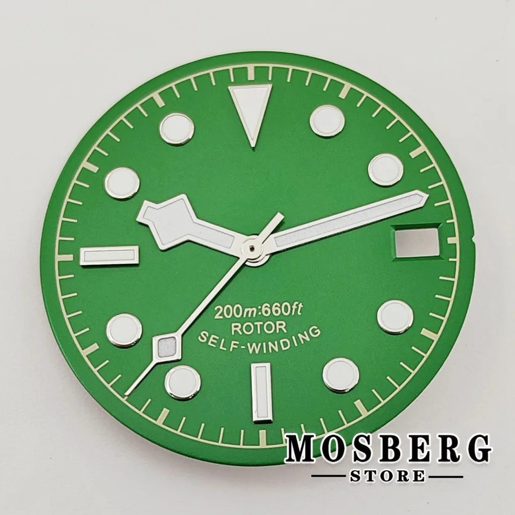 28.5mm Black Green Sterile Luminous Watch Dial Watch Hands With Date Window For NH35 NH35A Movement Accessory Parts