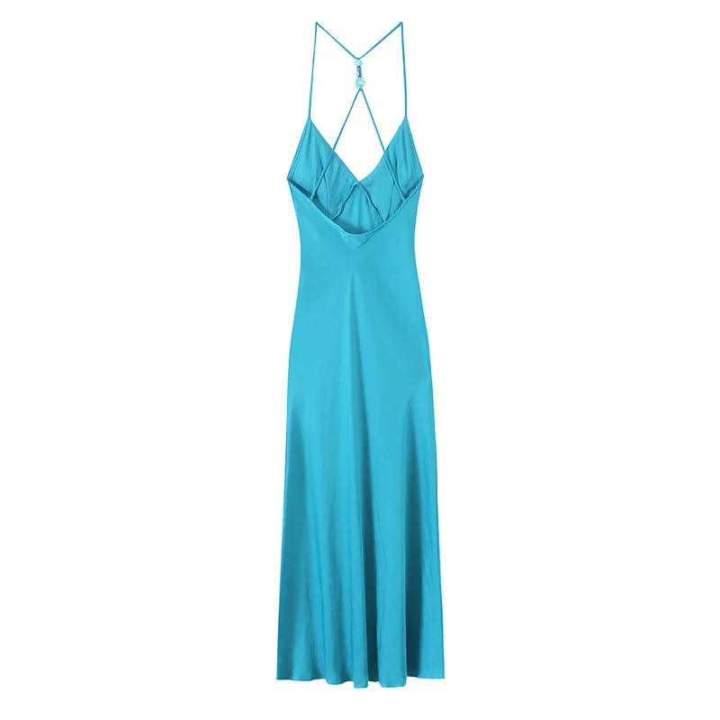 Guobioziy Women's Top 2026 New Style Slim Spaghetti Strap Backless Midi Dress Strong Design Sexy Back Eye‑Catching