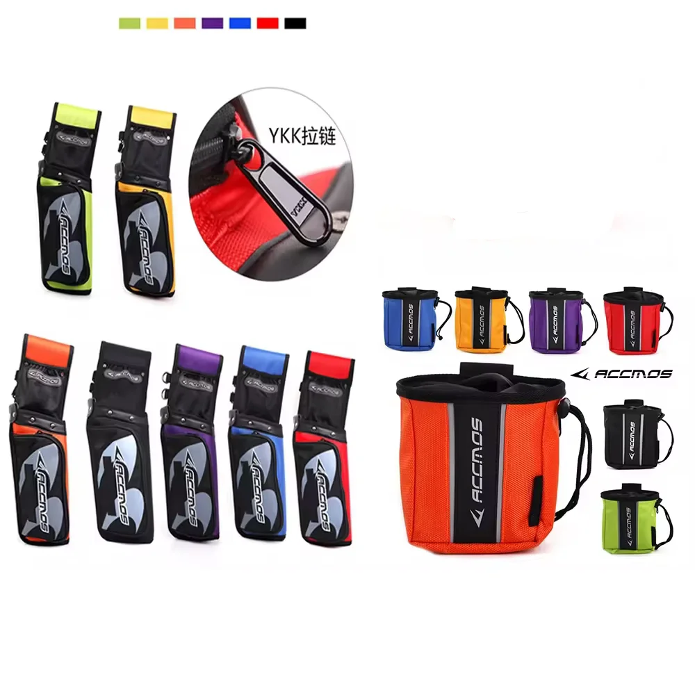 Carcaj de flecha ACCMOS de 7 colores, sujeción inversa + juego de bolsa de liberación de arco, correa de flecha ajustable para tiro con arco compuesto recurvo y caza