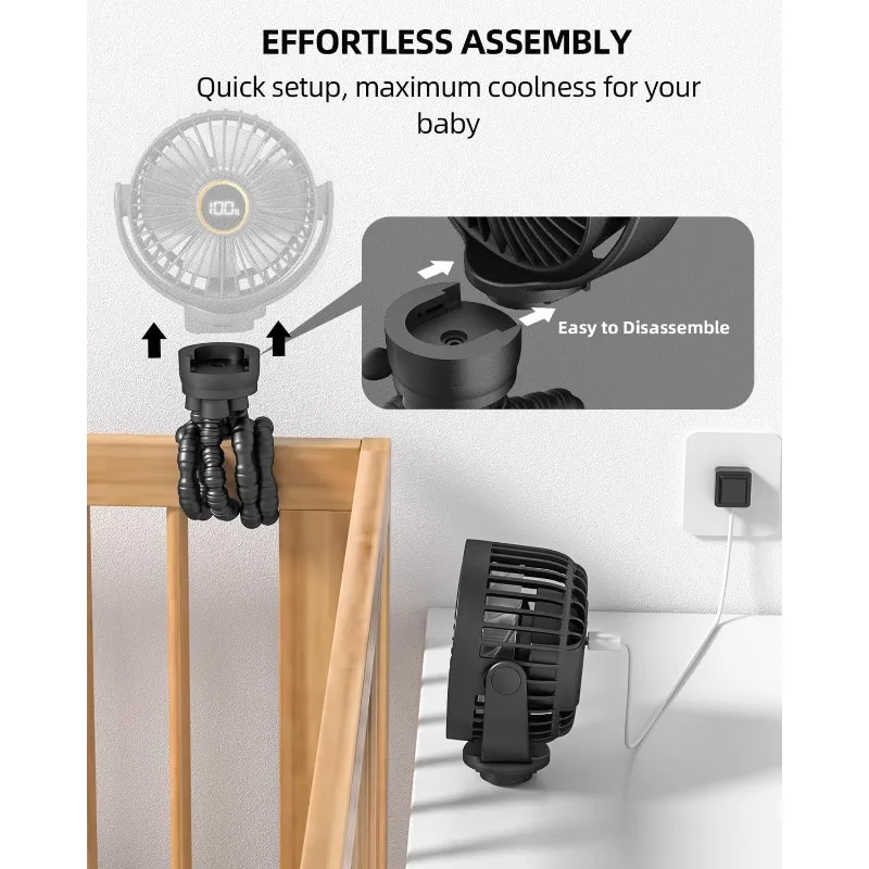 مروحة صغيرة لعربة الأطفال المحمولة، مروحة شخصية صغيرة قابلة لإعادة الشحن، أساسيات سفر الطفل للعربة، مقعد السيارة، جهاز المشي