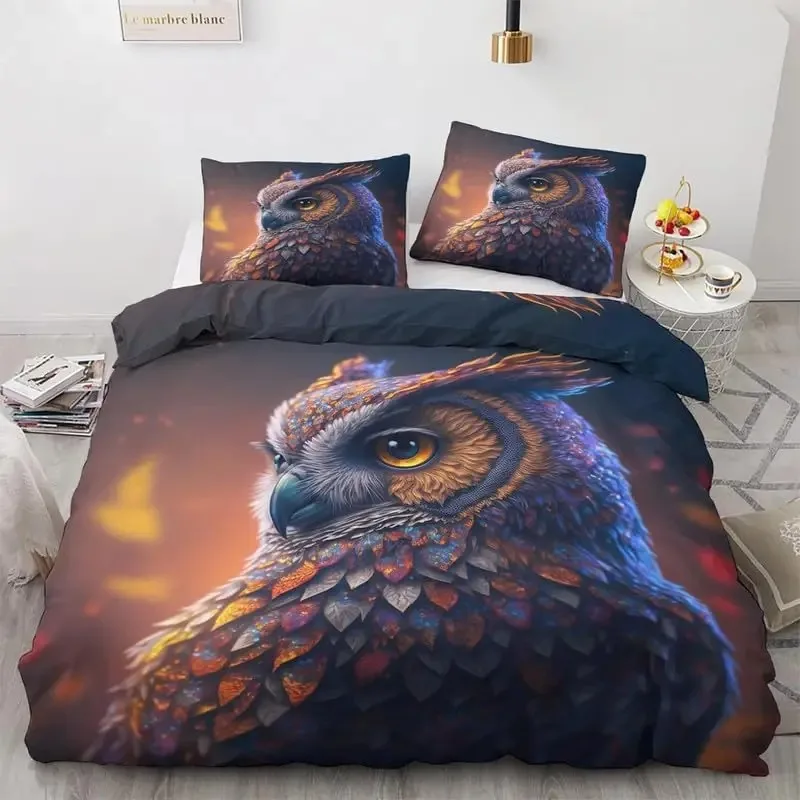 

Owl Duvet Cover Bird Decor Bedding Set Printed Comforter Cover for Boys Girls Children Teens Bedroom Decor with 2 Pillow Case