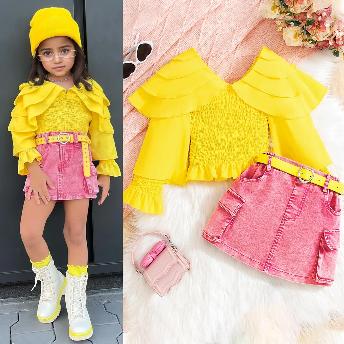 Fashion Girls Clothing Sets New Spring Summer Kids Girl Long Sleeve Shirt and Skirt 2pcs Clothes Suit Children Girl Street Wear