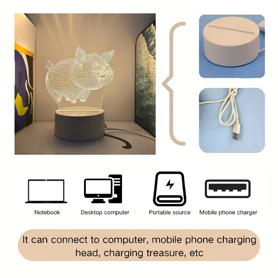 3D ピグレット 3D ナイトライト、部屋やリビングルームのテーブル装飾ライト、ホリデーギフト、ギフトサプライズ