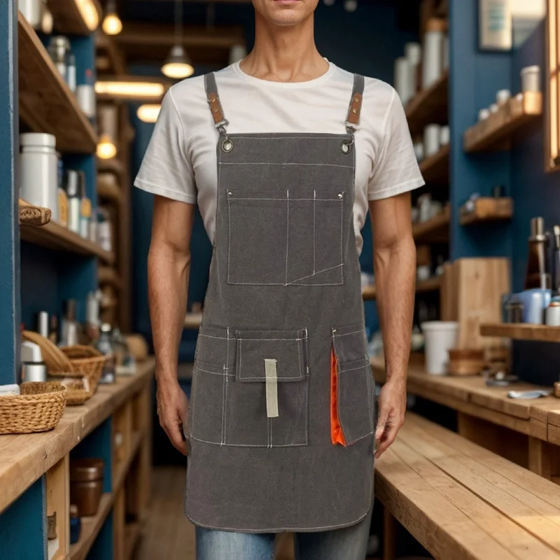 

1PC Adjustable Shoulder Strap Thickened Wear-resistant Canvas Crossback Heavy-duty Apron, Woodworking Workshop Work Apron, B