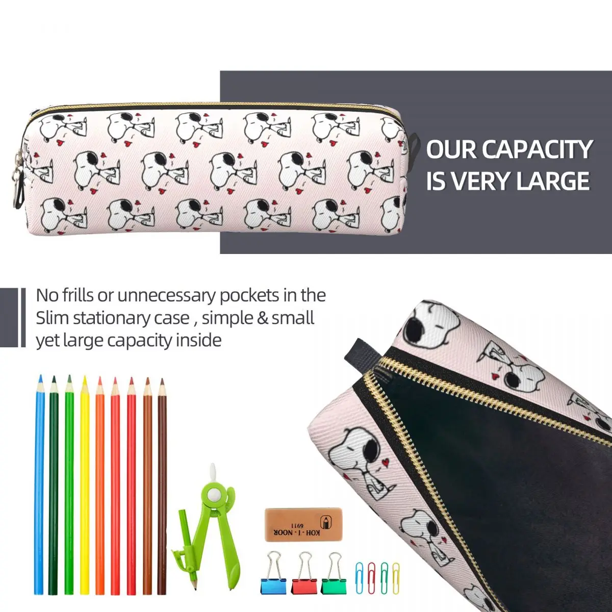 Roze Snoopy Hart Etui Cartoon Penhouder Zakken Kinderen Grote Opslag Schoolbenodigdheden Rits Pennenbakje