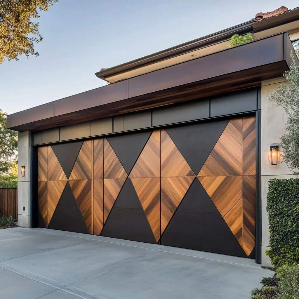 Modern Sectional Garage Door Golden Oak Grain Color Aluminium Alloy Garage Doors Heavy Duty Electric Intelligent Garage Doors