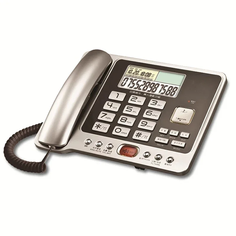 Large LCD Screen Corded Standard Phone with White Backlit Display, Handsfree Calling, Home Office Desktop Landline Telephone