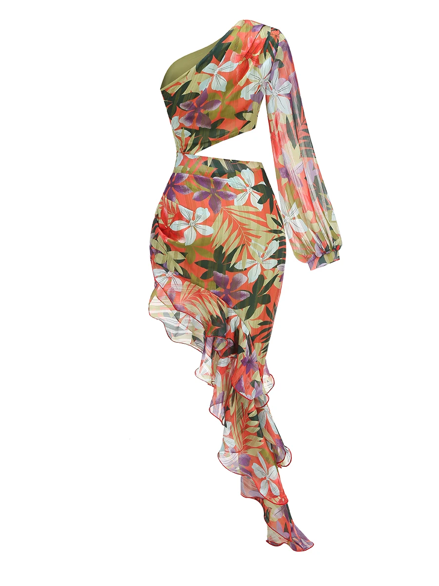 ZNS Retro bedrukte avondjurken herfst lange mouwloze galajurken luxe elegante damesjurk 2025, zomervakantie-outfits