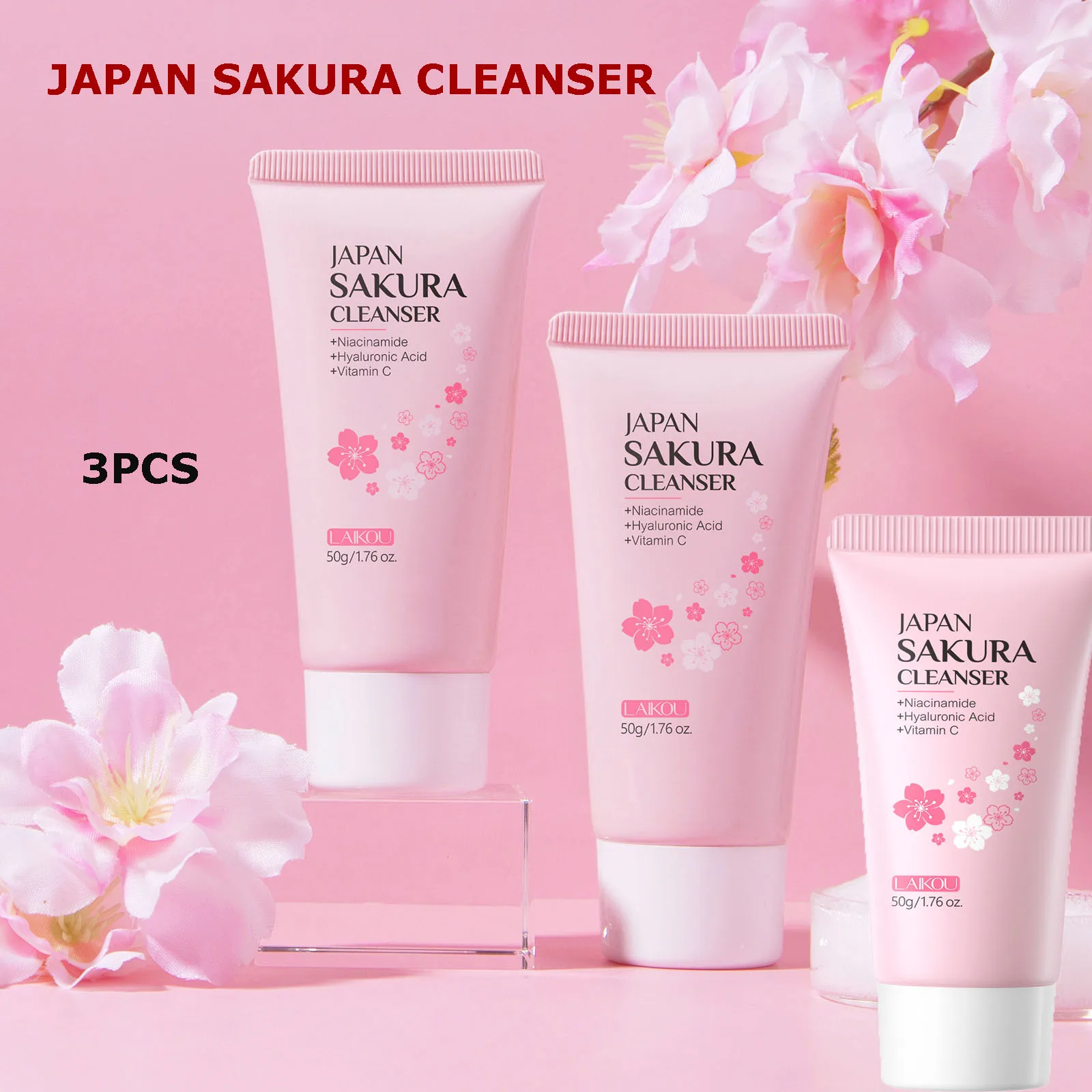 

LAlKOU Japan Sakura Очищающее средство для лица Глубокая очистка Нежное очищение Сужение пор Контроль жирности Удаление черных точек Увлажняющее средство для кожи автомобиля