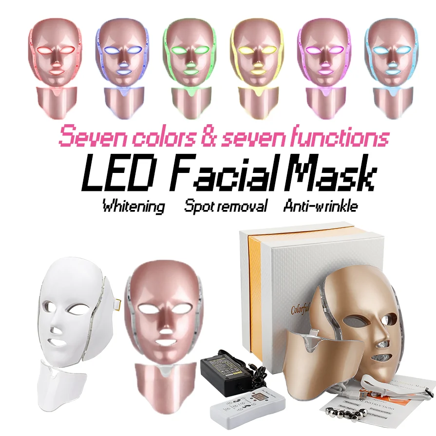 7 couleurs LED masque avec cou photothérapie masque rajeunissement de la peau anti - acné beauty equipment Lifting Facial tight