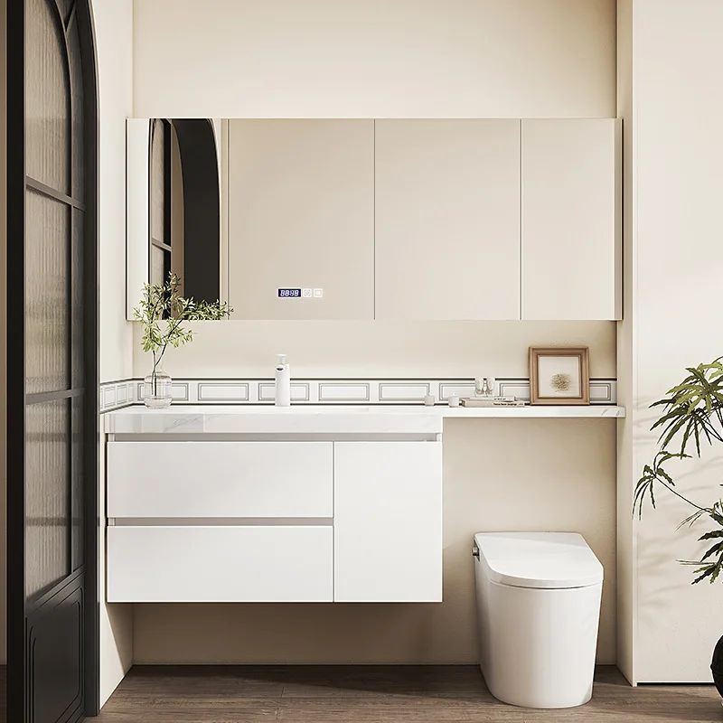 

Light luxury toilet extension rock slab ceramic seamless integrated basin bathroom cabinet combination