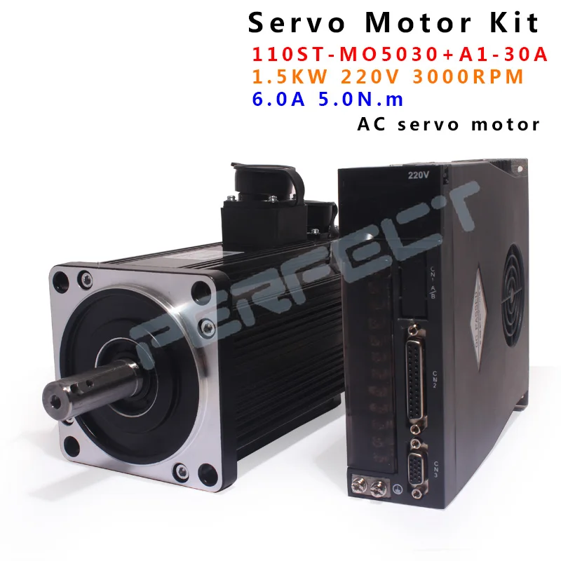 110ST-M05030 220V 1.5KW AC Servo Motor 1500W 3000RPM 5N.m CNC Engraving Single-Phase Permanent Magnet Matched Drive A1-30A