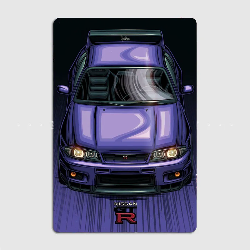 Classic Car Vintage Purple Skyline GTR R33 Racing Car Posters Metal Sign Automobile Club Garage Room Decor Tin Home Decor