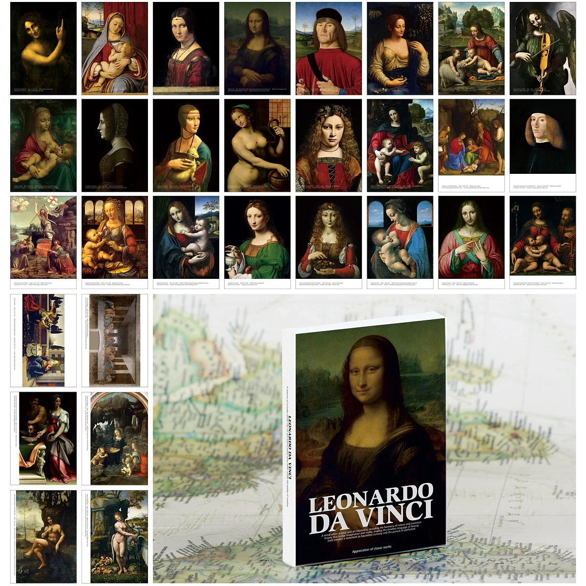 30PCS Leonardo Da Vinci Art Postcard Set - Classic Oil Painting Collection Cards High-Definition Artwork for Collectors