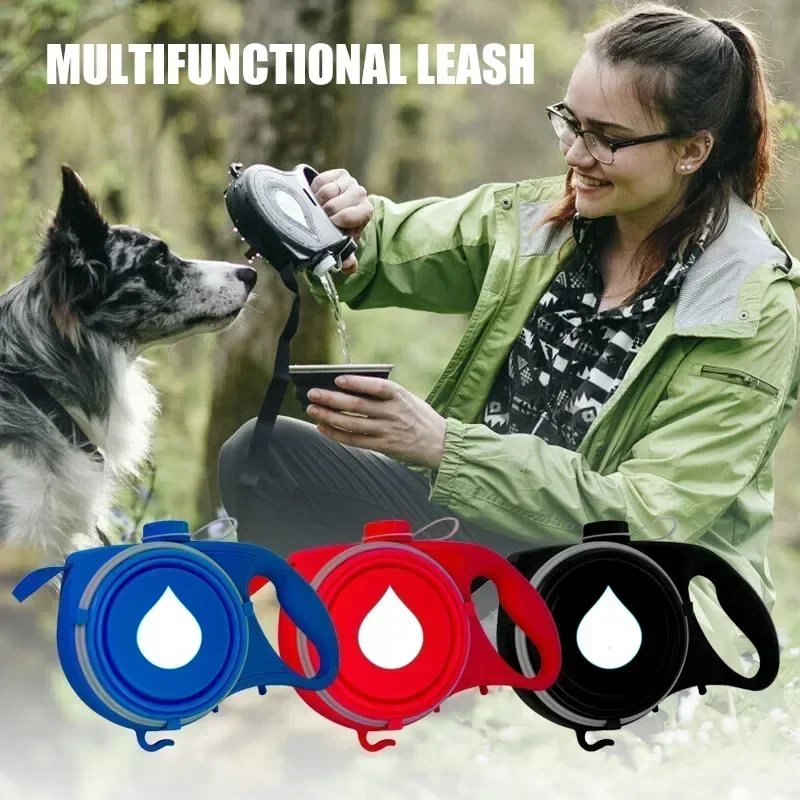 Multifunction Pet Dog Strong Leash with Built-in Water Bottle Bowl Waste Bag Dispenser For Big Small Medium Dog