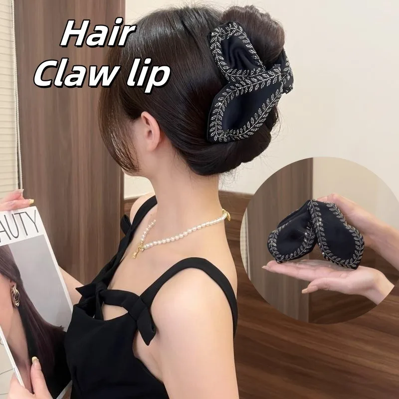 

1Pc Trendy Wheat Design Large Shark Clip Hairpin Satin Sparkling Diamond Elegance Back of Head Hair Clip for Thick Hair Headwear